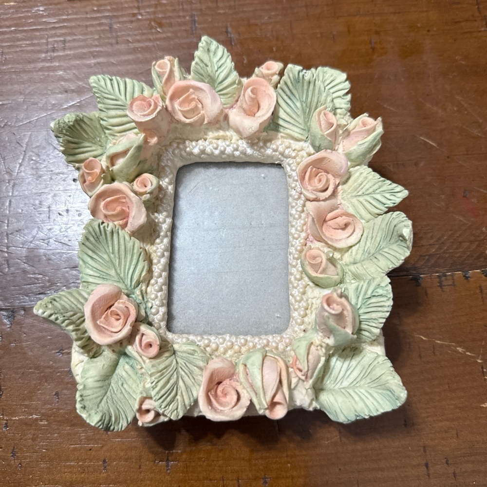 Floral Rose Leaf Decorative Photo Frame - Pink and Green